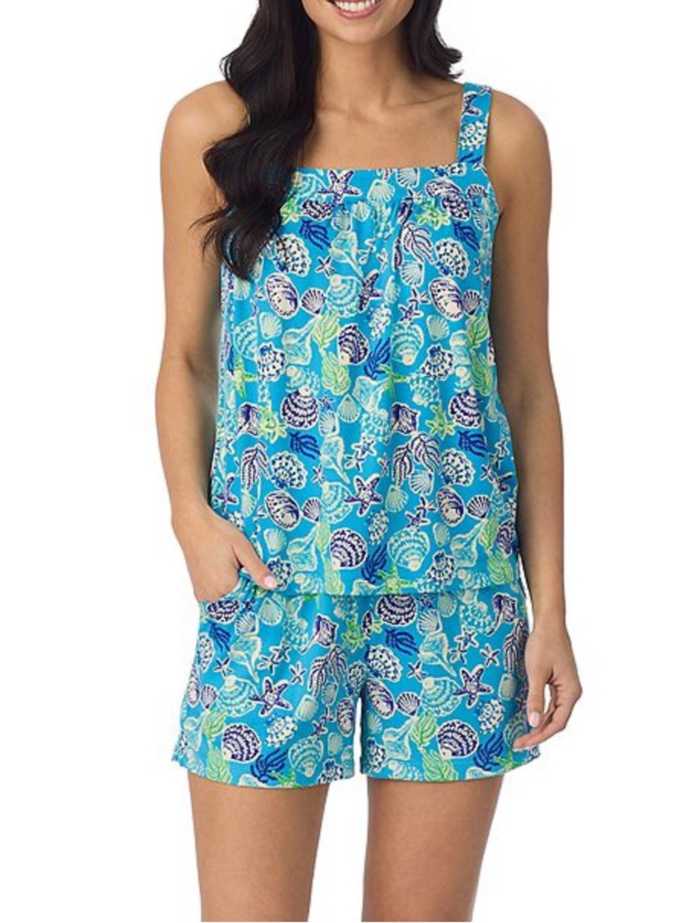 Cuddl Duds Pajama Set Cozy 2pc Tank Top Shorts NEW Blue Seashells Large